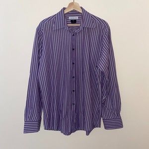Versace City Fit purple white stripe button down long sleeve dress shirt 41